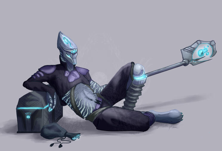 Pose - painting-like - Simple accessories (3: sceptre, chest, purse) - (the drawing has no references, hence the strange look)