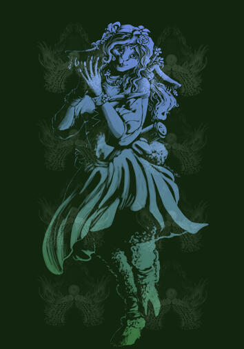 Pose - Soft stylised - 2 colours: blue(light) / green(shadow) - green background